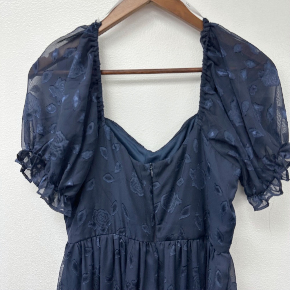 Lulus Puff Sleeve Sweetheart Midi Dress‎ Navy M - Picture 5 of 10